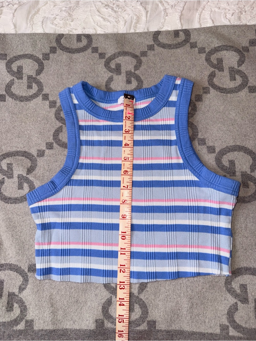 Ardene Cotton Blue and Pink Striped Ribbed Crop Tank Top - Picture 6 of 7